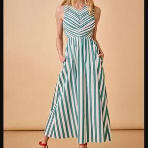 Hunter Bell Kathleen Dress in Emerald Stripe New Size 8
